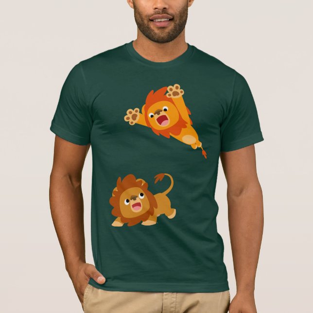 Pouncing and Pounced!! Cartoon Lions T-Shirt (Front)