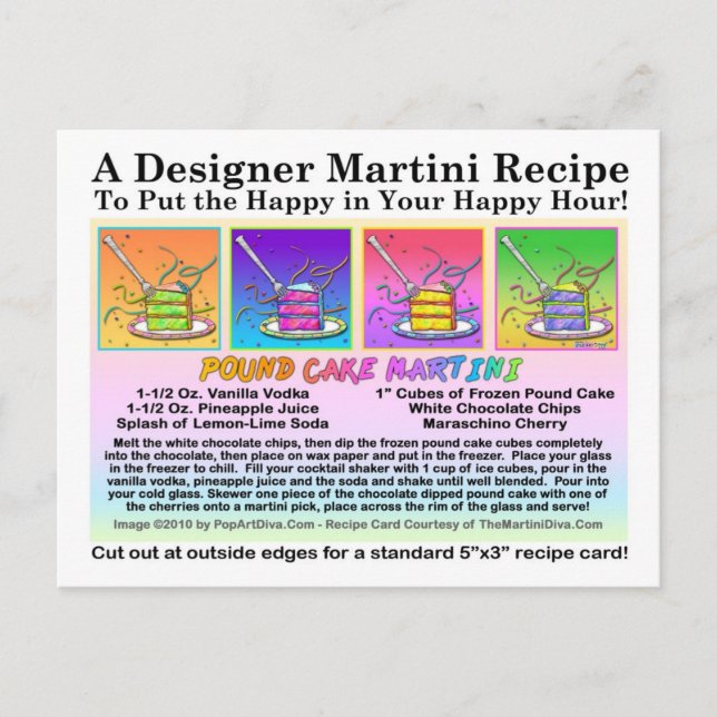 Pound Cake Martini Recipe Card Postcard (Front)