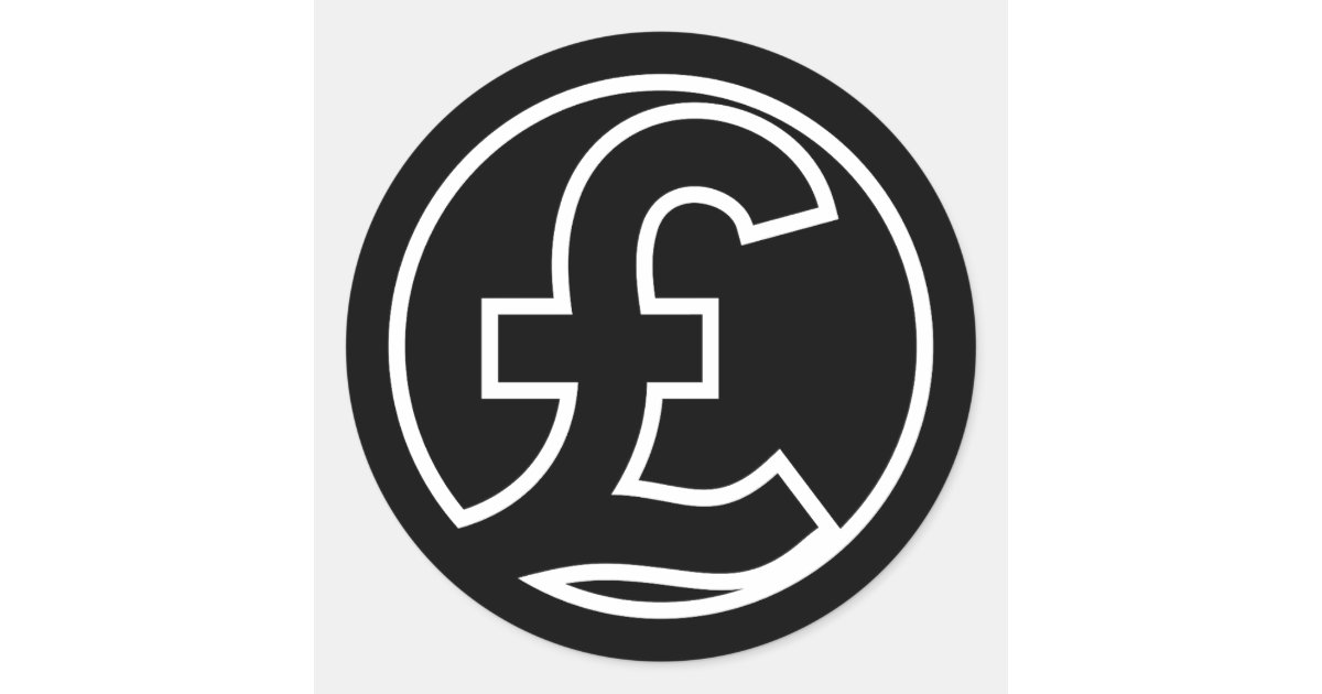 Pound Sign Sticker Pound Sterling Symbol currency in black circle Classic Round Sticker ...