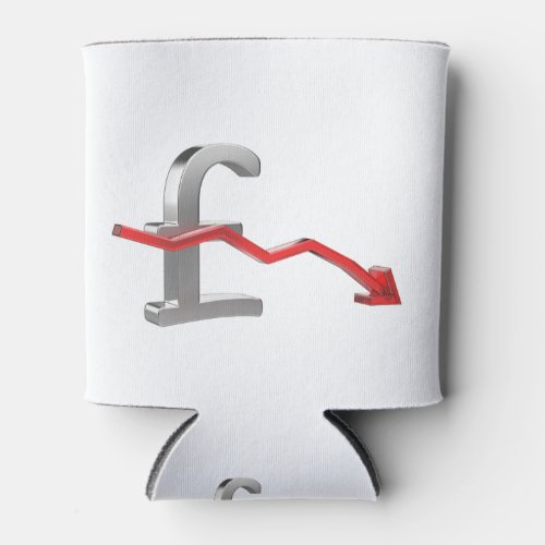 Pound sterling symbol with red arrow pointing down can cooler