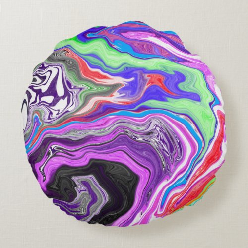 Pour Paint Effect Marble Digital Art   Round Pillow