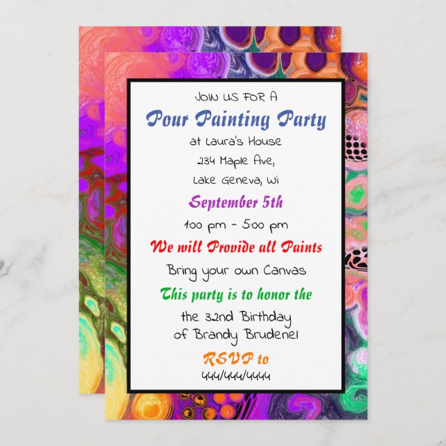 Pour Painting Party Birthday Invitation (Front/Back)