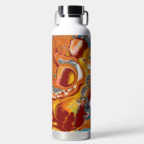 Pour Painting Style Brown and Blue Fluid Art   Water Bottle