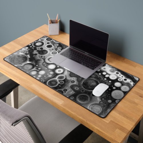 Pour Painting Style Fluid Art Black and White Desk Mat