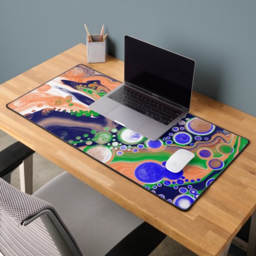 Pour Painting Style Fluid Art Coral Green and Blue Desk Mat