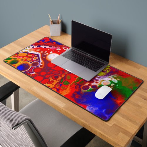 Pour Painting Style Fluid Art Red and Blue Desk Mat