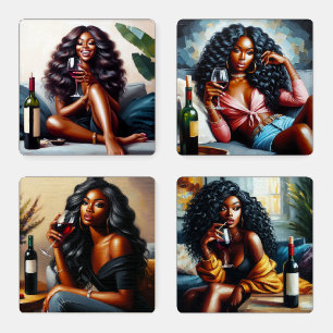 "Pour, Sip, Cheers" Wine Coaster Set