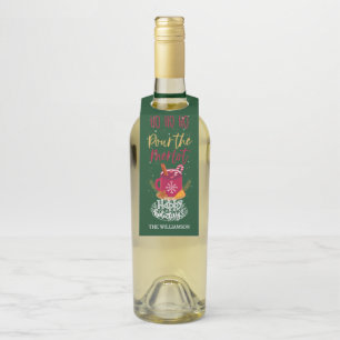 Pour the Merlot Christmas Gift Wine Beverage Bottle Hanger Tag