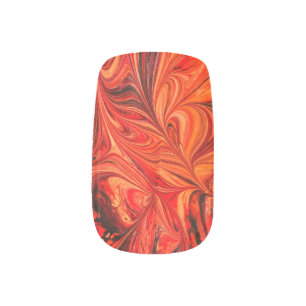 Poured Orange Paint Swirls Minx Nail Art
