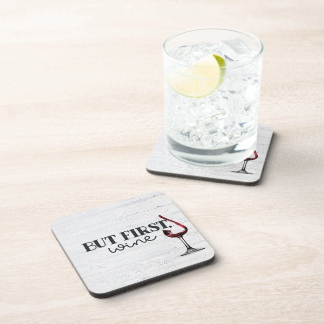 Poured Red Wine On Whitewashed Wood Beverage Coaster (Right Side)