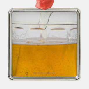 Pouring beer in glass mug, Extreme, Close-up Metal Ornament
