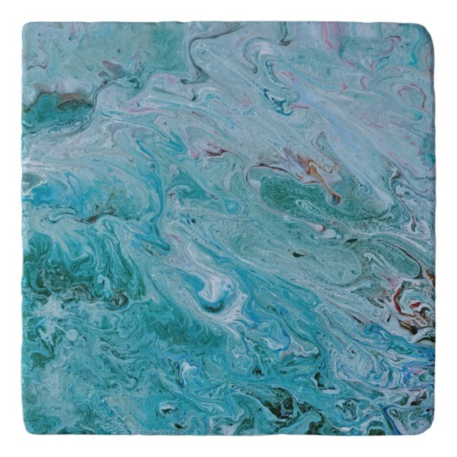 Pouring Blue Aqua Stone Marble Trivet (Front)