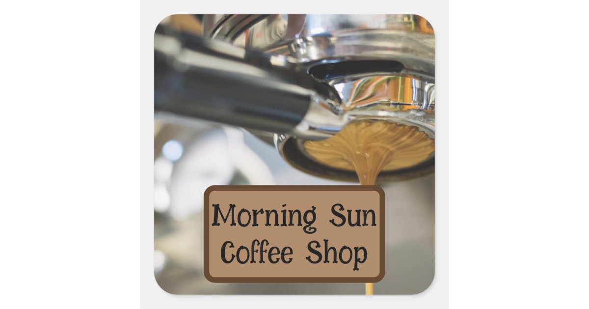 Pouring Espresso from Coffee Machine Business Name Square Sticker Zazzle