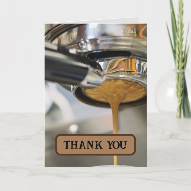 Pouring Espresso from Coffee Machine Letterpress Thank You Card (Front)