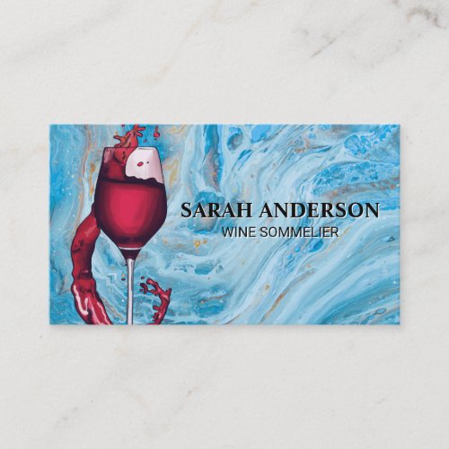 Pouring Red Wine Glass  Blue Marble Business Card