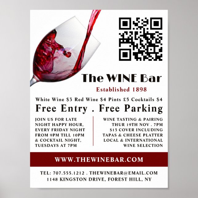 Pouring Red Wine, Wine Bar/Winery Advertising Poster (Front)