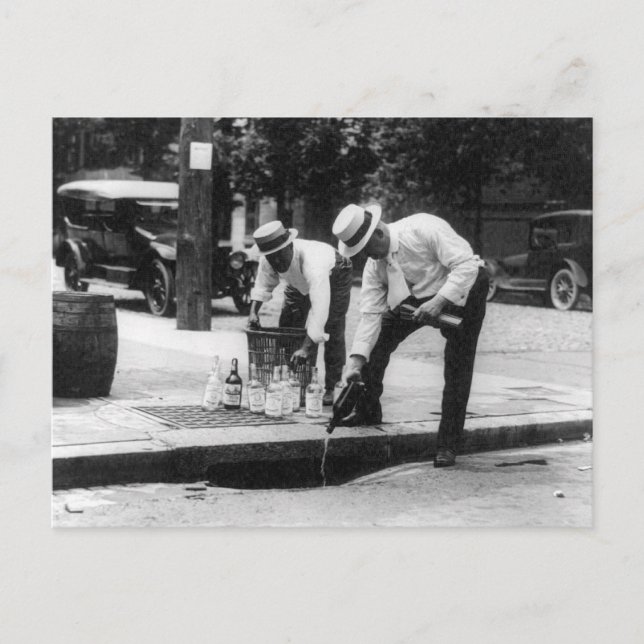 Pouring Whiskey Into a Sewer, 1930 Postcard (Front)