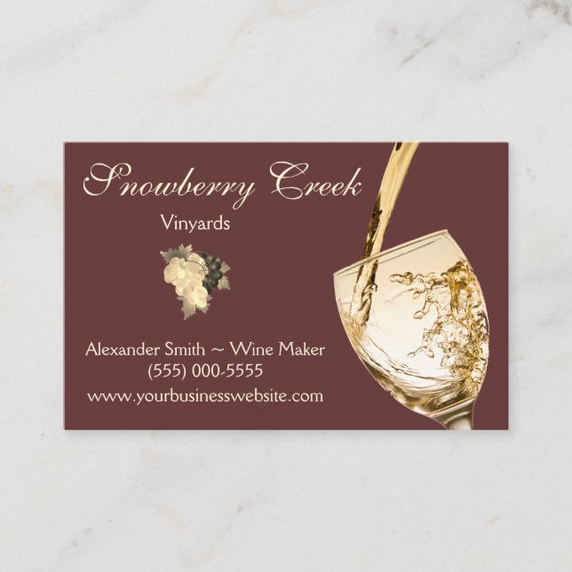 Pouring Wine Glass Grape Vine Vineyard Winery Business Card (Front)
