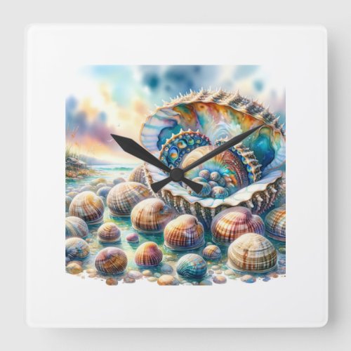 Pourtales Abalone 010624AREF109 _ Watercolor Square Wall Clock