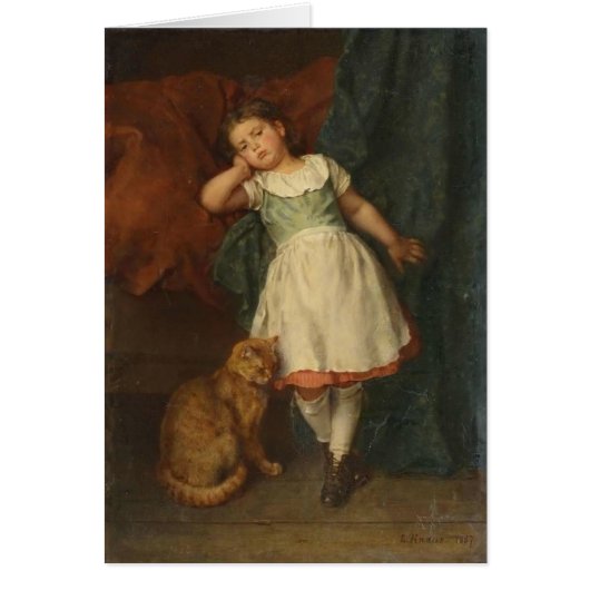 Pouting Girl and Gold Tabby Cat Cards (Front)