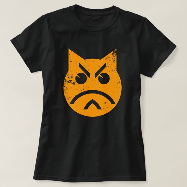 Pouting Grunge Cat Emoji T-Shirt (Design Front)