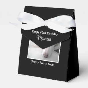 Pouty Face Cute Dog 2 Photos 40th Birthday Black Favor Boxes