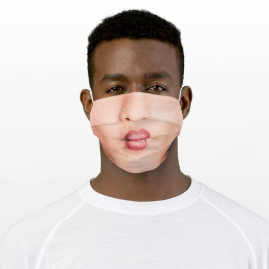 Pouty Lips Funny Face Adult Cloth Face Mask (Worn)