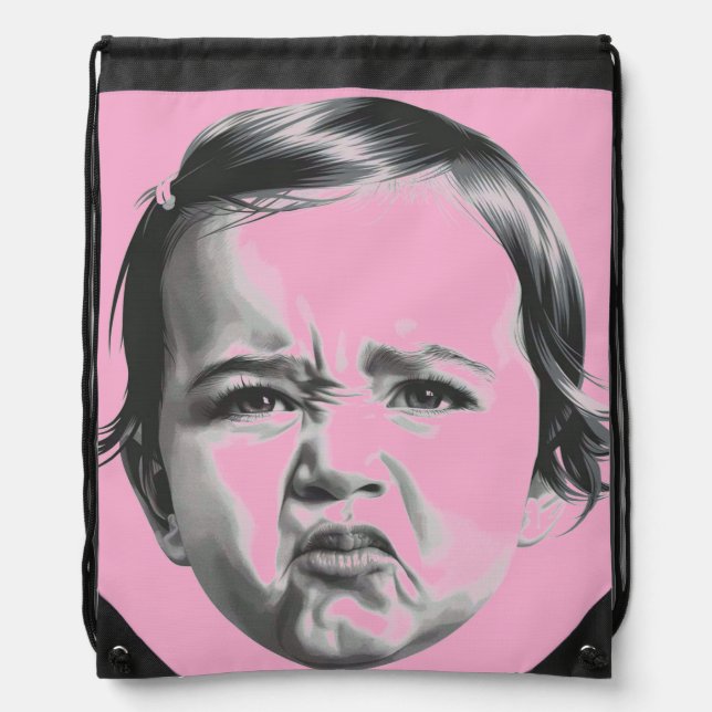 Pouty Toddler Baby Girl Drawstring Backpack Pink (Front)
