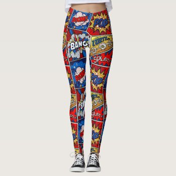 Pow Bang Boom! Fun Super Hero Leggings by PicturesByDesign at Zazzle