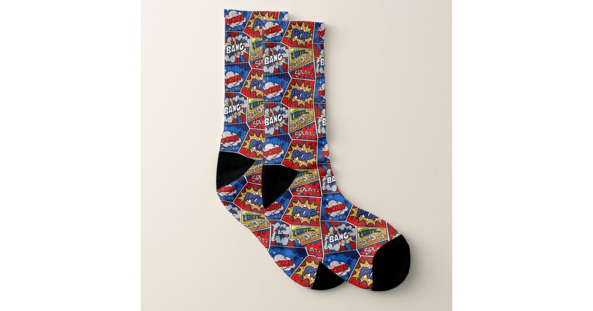 Pow Bang Boom! Fun Super Hero Socks | Zazzle