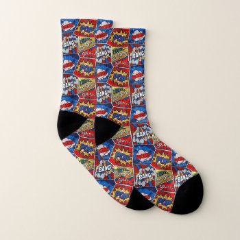 Pow Bang Boom! Fun Super Hero Socks by PicturesByDesign at Zazzle