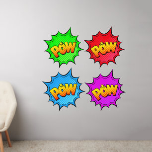 Pow Burst, on Green Red Blue Purple, Pop Art 50" Wall Decal