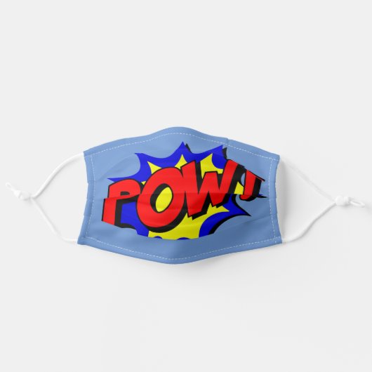 POW COMIC BOOK SUPER HERO KIDS ADULT CLOTH FACE MASK (Front, Unfolded)