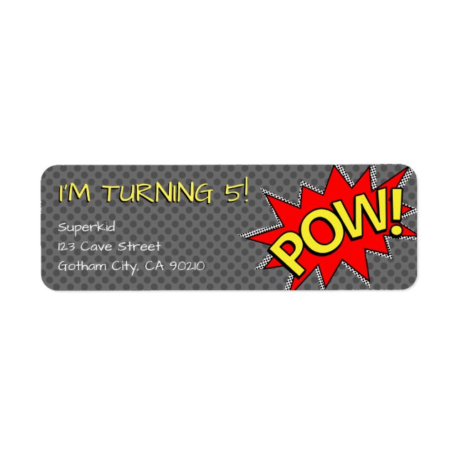 POW! - Comic Book Superhero Birthday Template Label (Front)