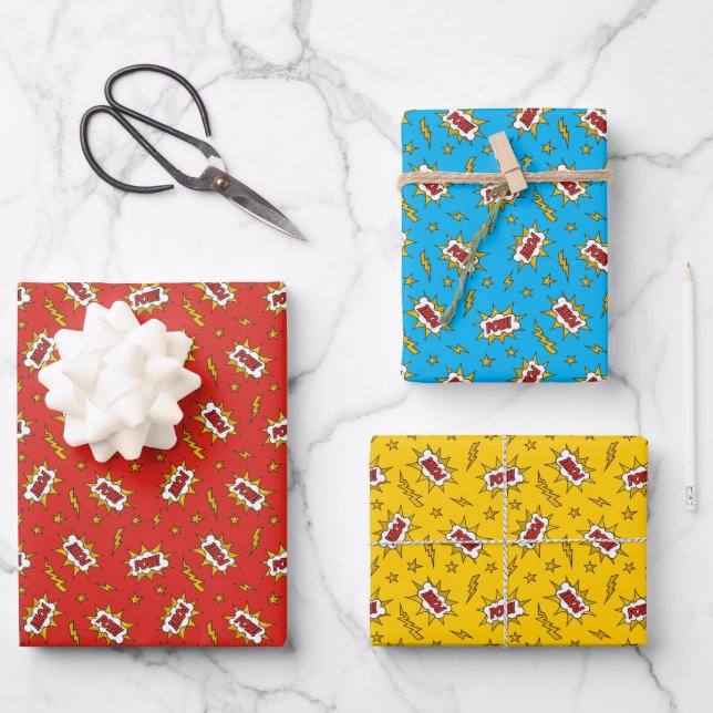 Pow Comic Sound Effect Pattern Wrapping Paper Sheets (Front)