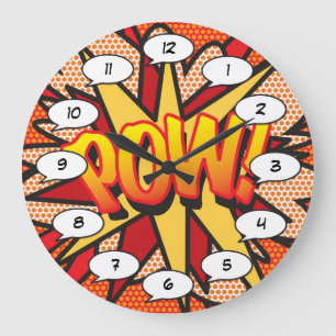 POW Fun Modern Comic Book Typography Trendy Large Clock
