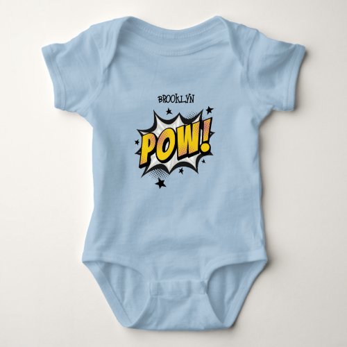 Pow fun pop art comic style typography callout baby bodysuit