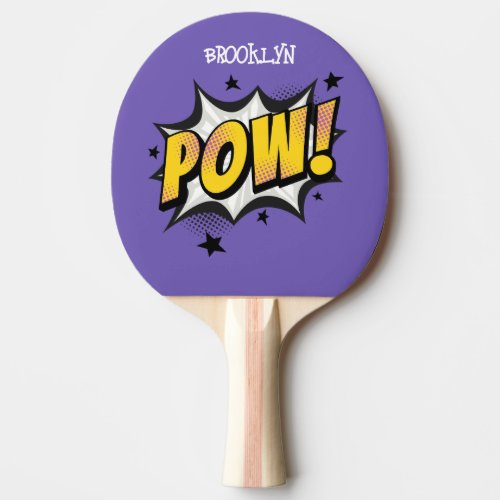 Pow fun pop art comic style typography callout ping pong paddle
