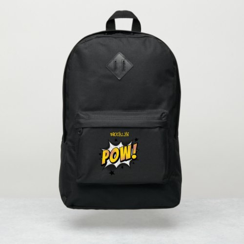 Pow fun pop art comic style typography callout port authority backpack