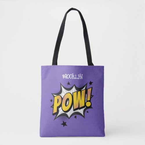 Pow fun pop art comic style typography callout tote bag