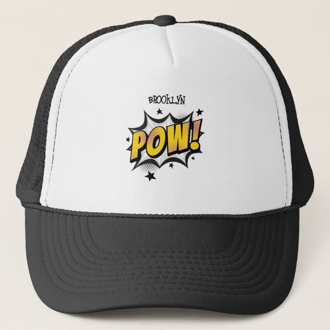 Pow fun pop art comic style typography callout trucker hat (Front)