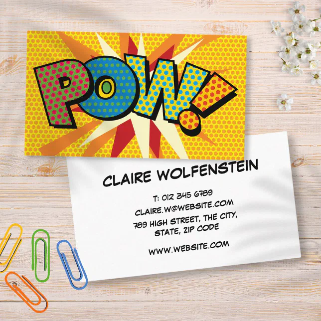 POW Fun Retro Comic Book Business Card Zazzle