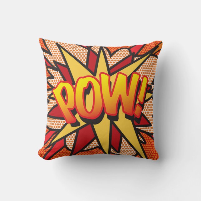 POW Fun Retro Comic Book Pop Art Throw Pillow (Front)