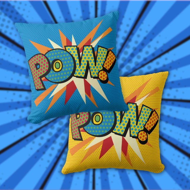 POW Fun Retro Comic Book Pop Art Throw Pillow (POW Fun Retro Comic Book Pop Art Throw Pillow)