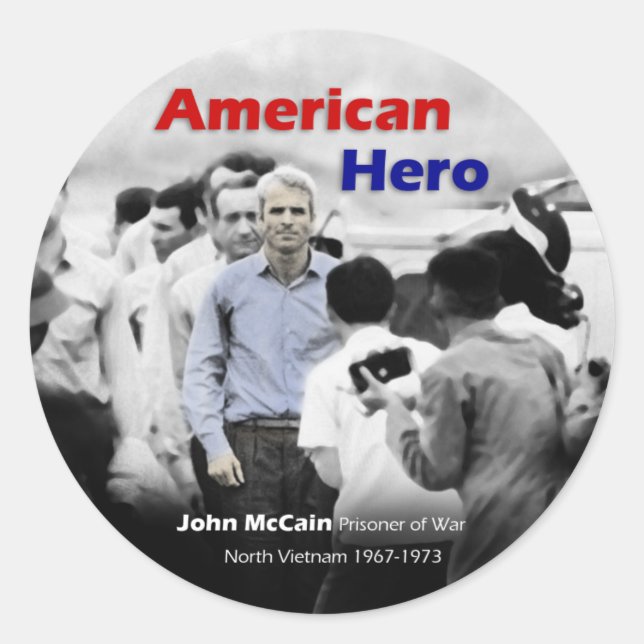 POW John McCain American Hero Classic Round Sticker (Front)