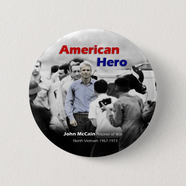 POW John McCain American Hero Pinback Button (Front)
