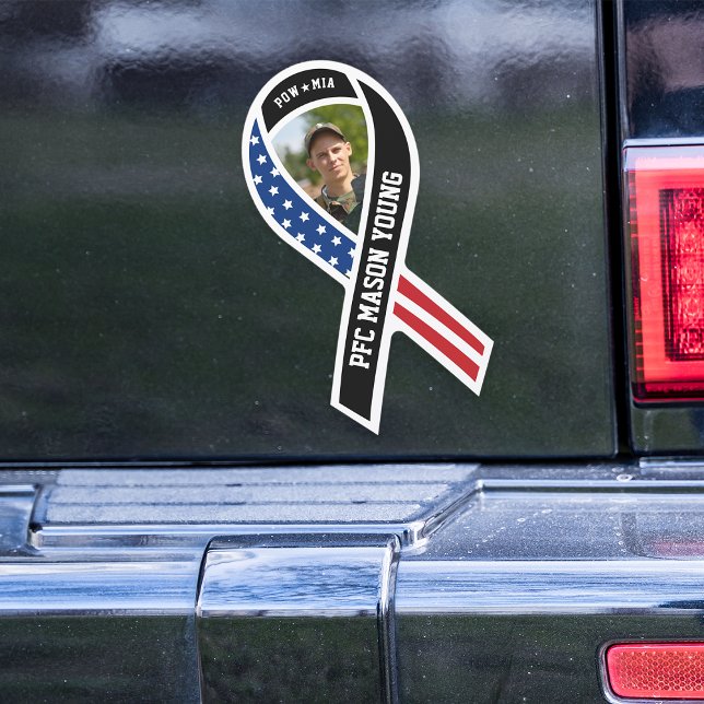 POW/MIA Black Ribbon Flag Custom Photo & Name Car Magnet (Creator Uploaded)