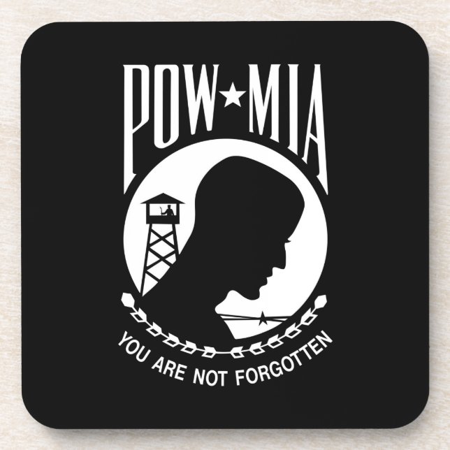 POW MIA Flag: Missing Soldiers of Vietnam War, WW2 Beverage Coaster (Front)