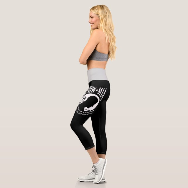 POW MIA Flag: Missing Soldiers of Vietnam War, WW2 Capri Leggings (Left)