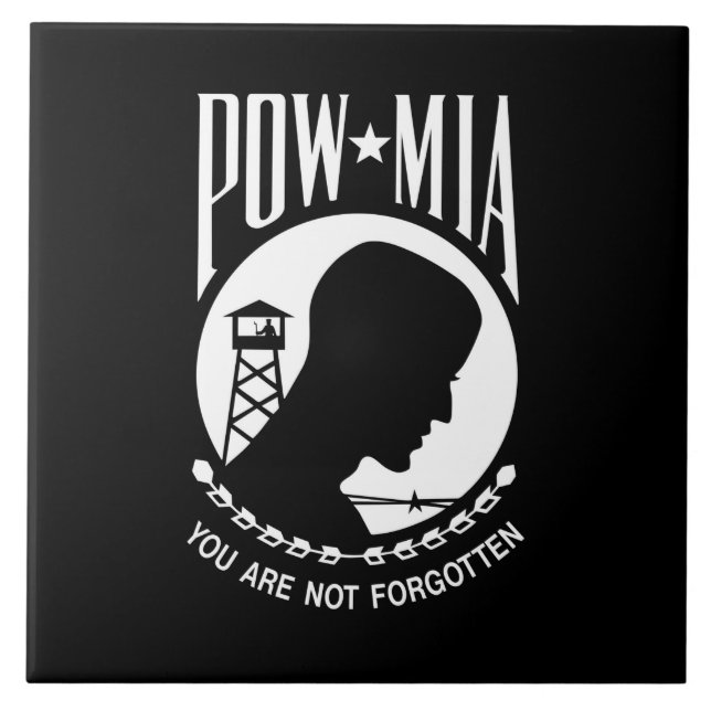 POW MIA Flag: Missing Soldiers of Vietnam War, WW2 Ceramic Tile (Front)